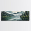 Ready To Hang Panoramic Foggy Pine Forest Canvas Wall Art, Nature Wall Art, Misty Green Forest Print, Modern Home Decor, Ready To Hang Art