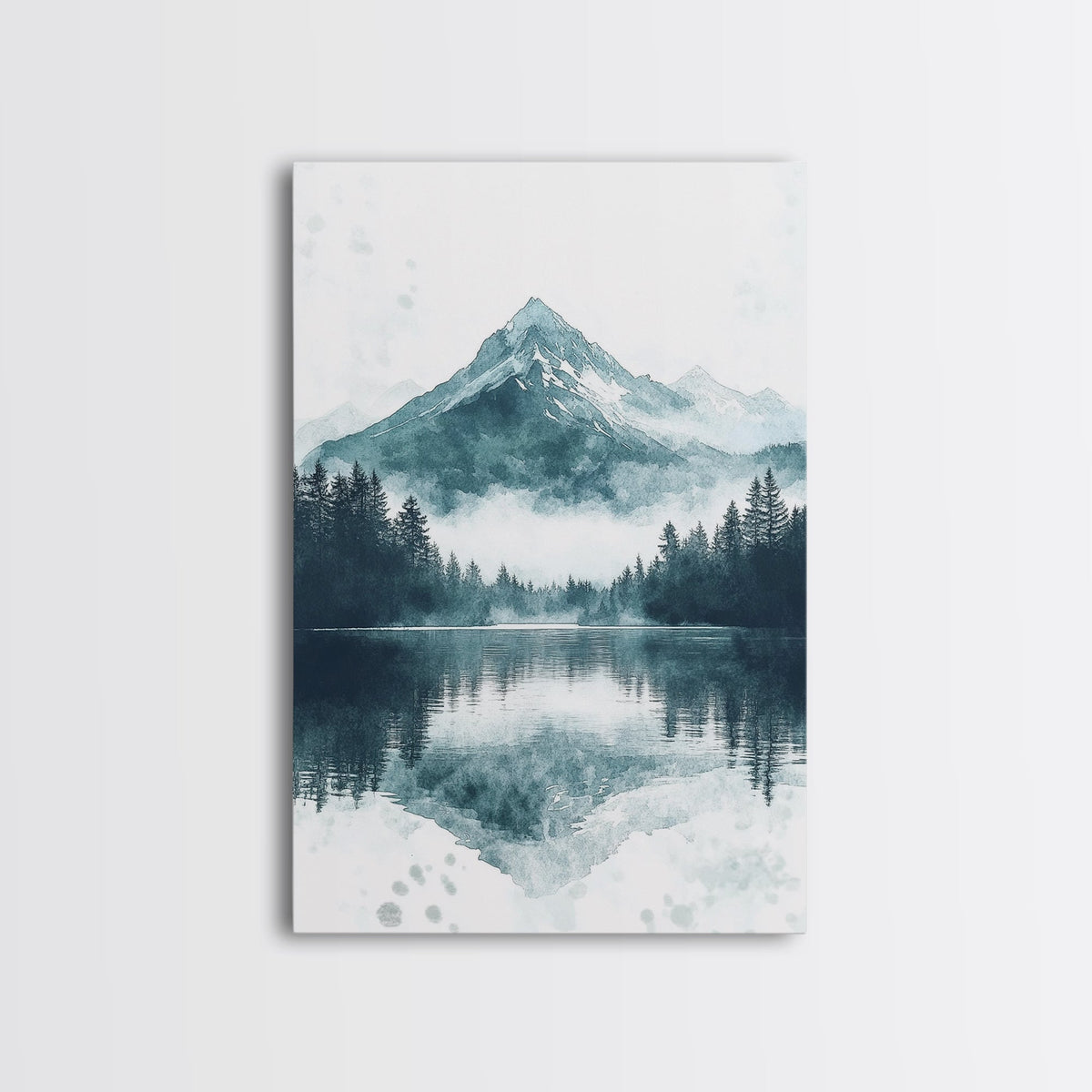 Fog In The Mountains, Framed Canvas Print, Pacific Northwest, Cascade Mountains, Emerald Green Landscape Painting, Boho Decor