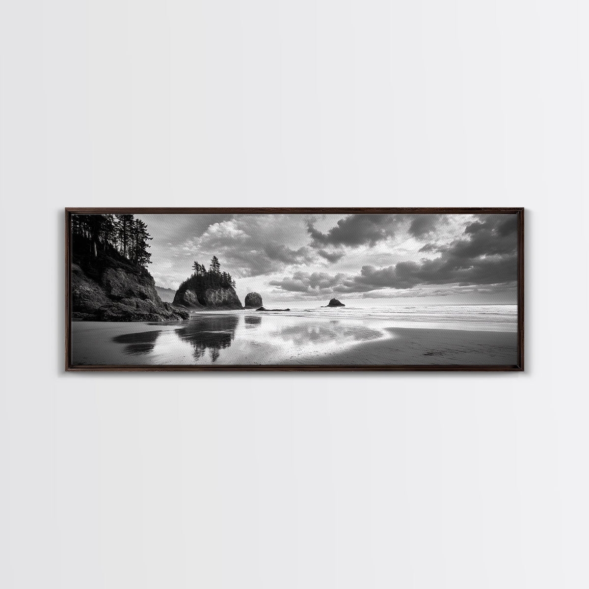 Seastacks Coastal Scene, Moody Beach Landscape, Ocean Reflections, Canvas Print, Coastal Decor, Pacific Northwest, Fall Wall Art