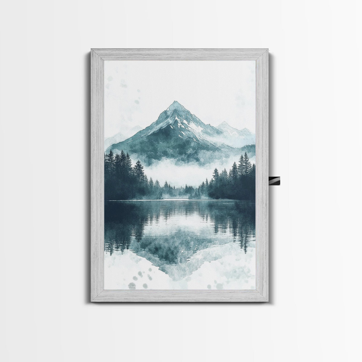 Fog In The Mountains, Framed Canvas Print, Pacific Northwest, Cascade Mountains, Emerald Green Landscape Painting, Boho Decor