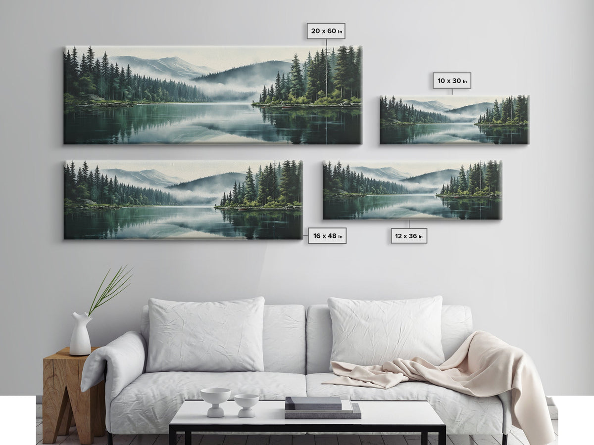 Ready To Hang Panoramic Foggy Pine Forest Canvas Wall Art, Nature Wall Art, Misty Green Forest Print, Modern Home Decor, Ready To Hang Art