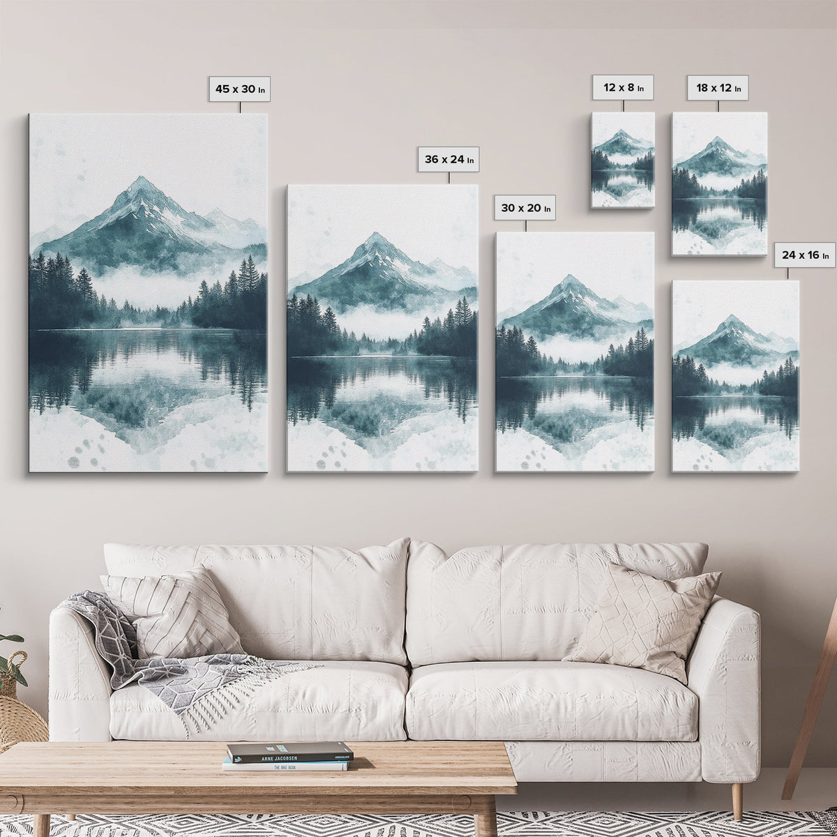 Fog In The Mountains, Framed Canvas Print, Pacific Northwest, Cascade Mountains, Emerald Green Landscape Painting, Boho Decor