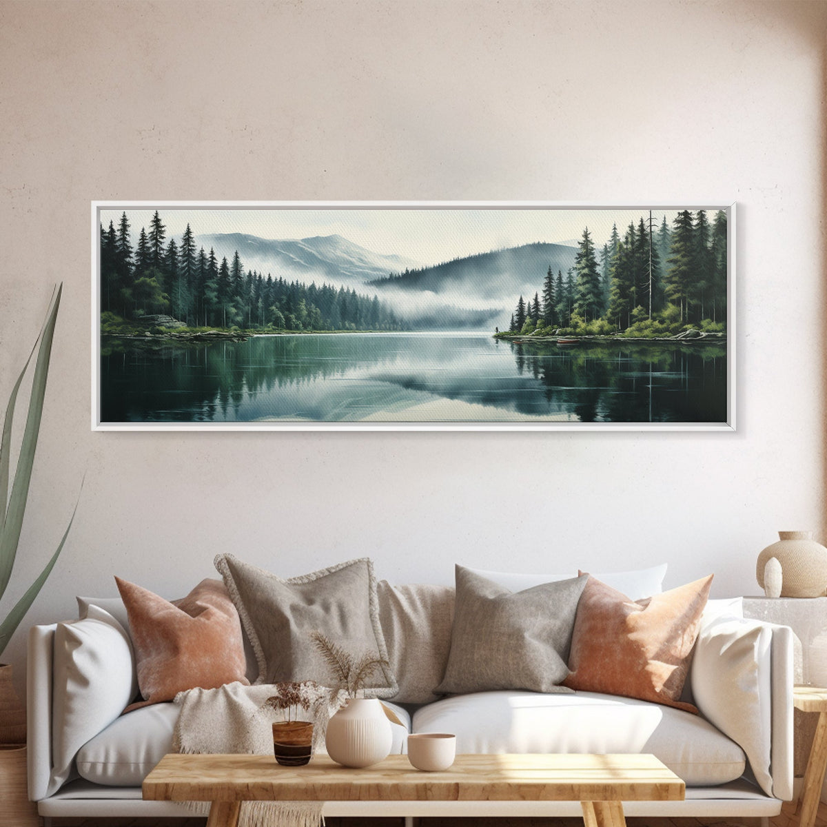 Ready To Hang Panoramic Foggy Pine Forest Canvas Wall Art, Nature Wall Art, Misty Green Forest Print, Modern Home Decor, Ready To Hang Art