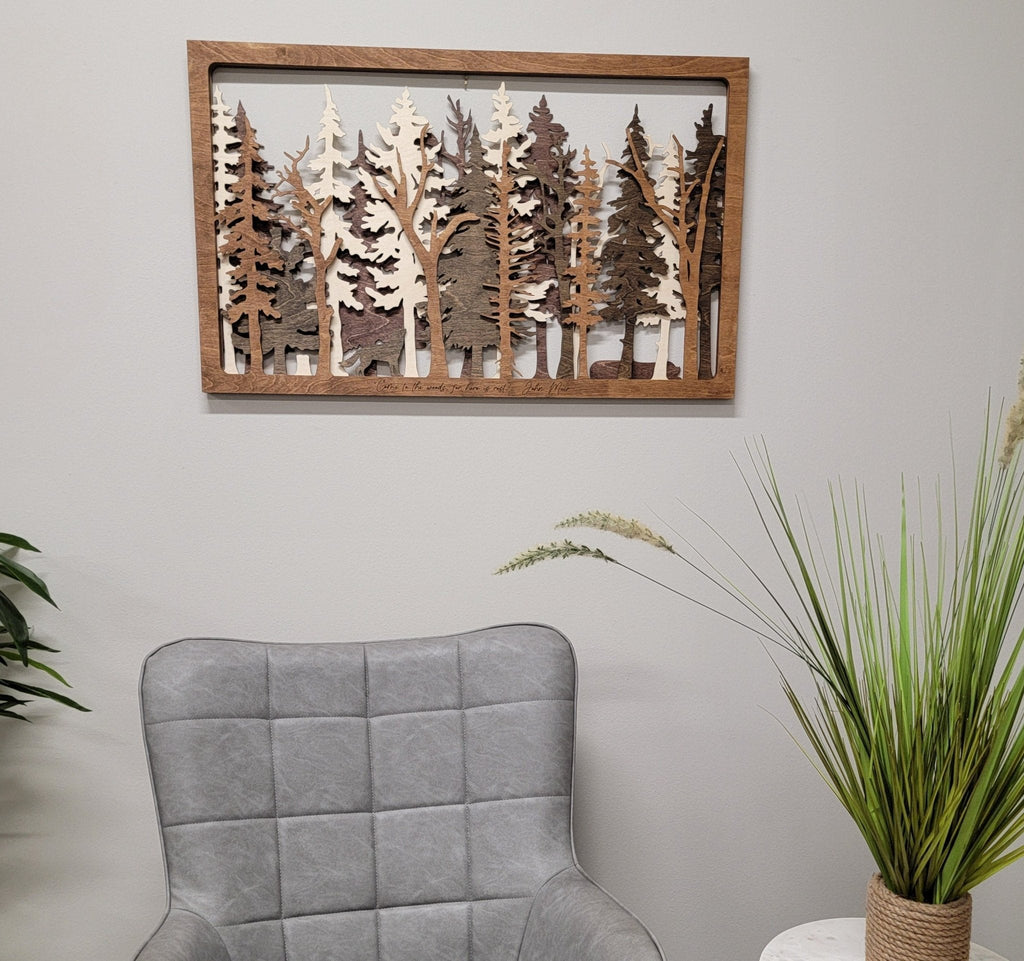 Into the Wild 7-Layer Wood Wall Art – Bear & Fox Forest Scene