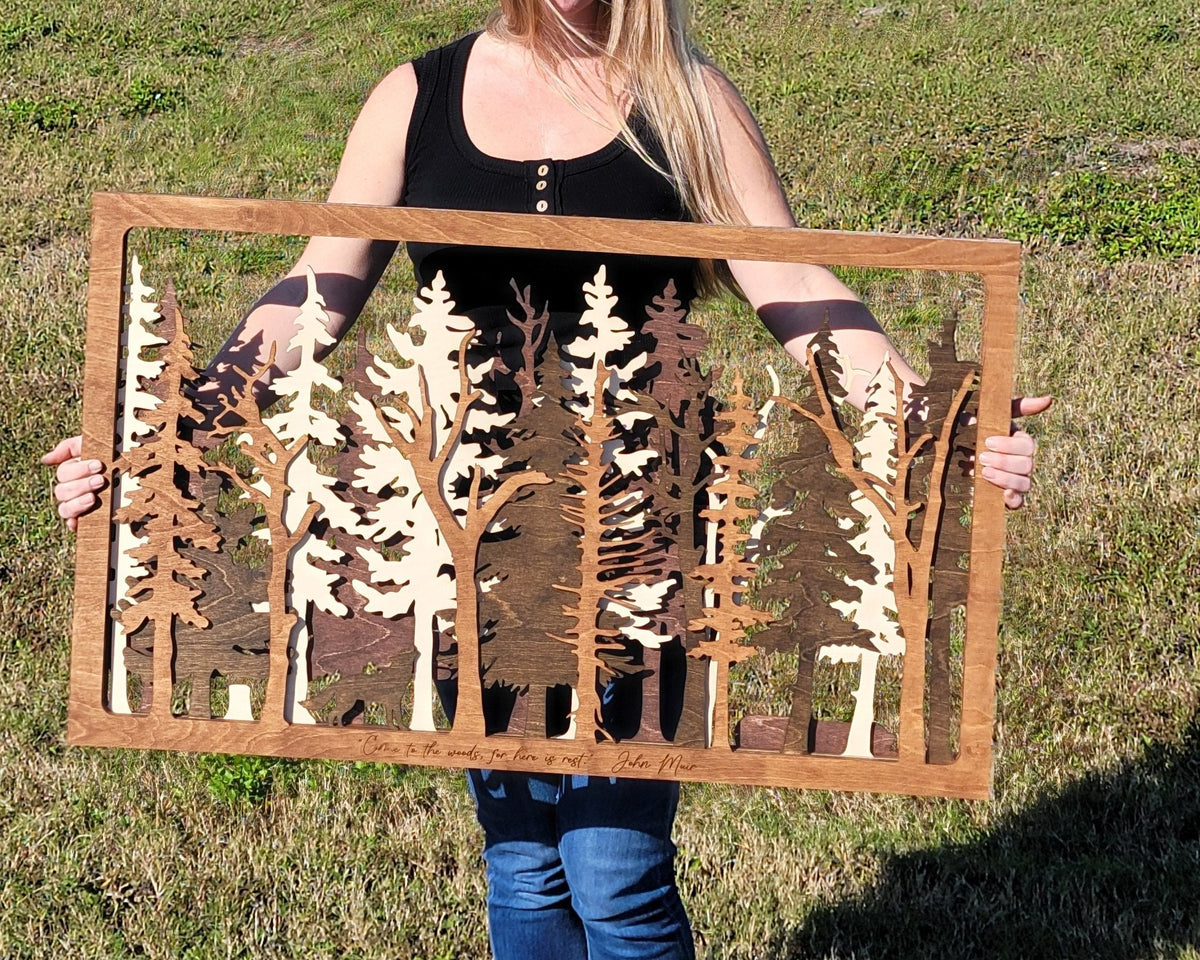 Into the Wild 7-Layer Wood Wall Art – Bear & Fox Forest Scene