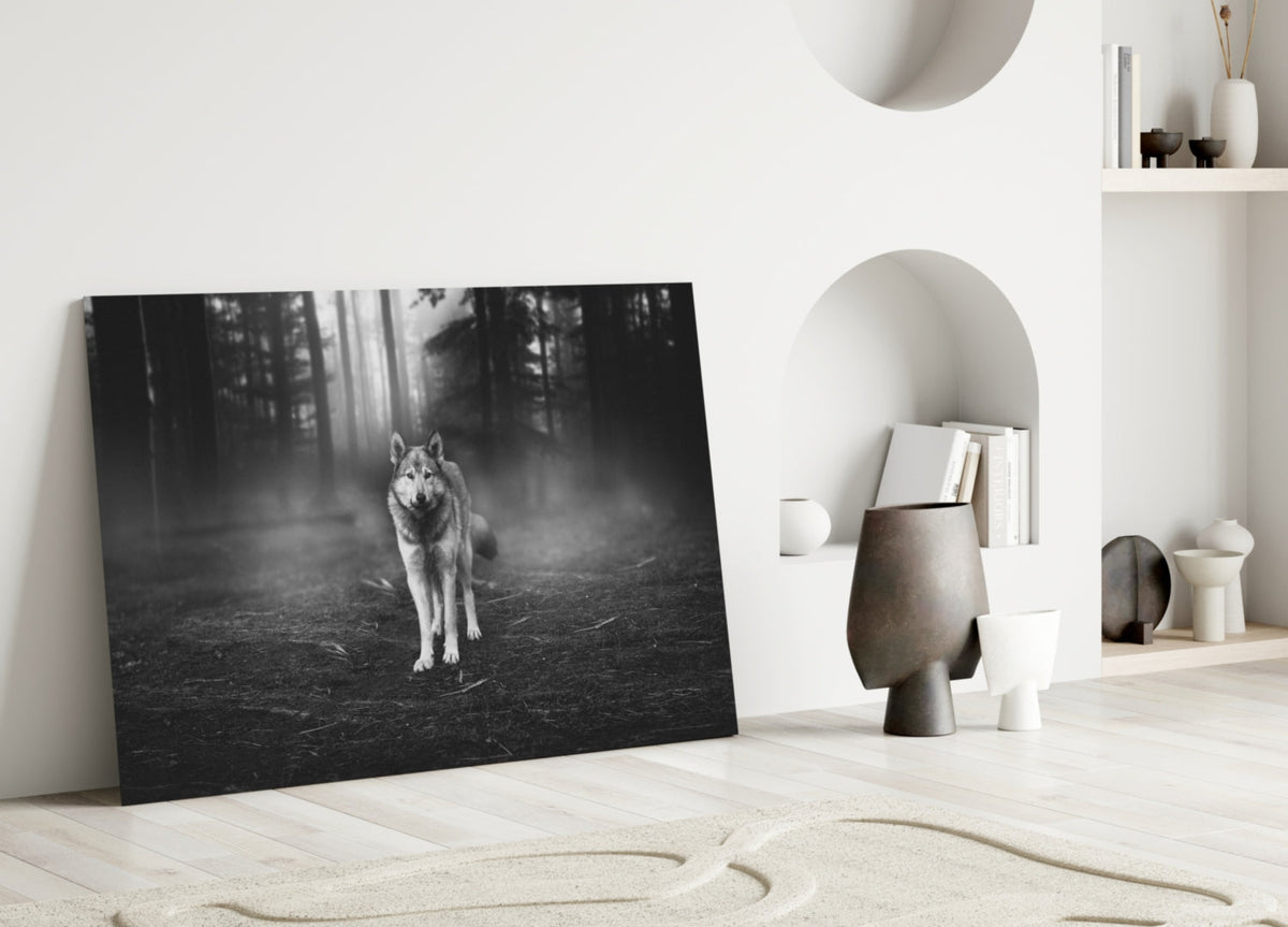 Misty Forest Wolf Glass Wall Art