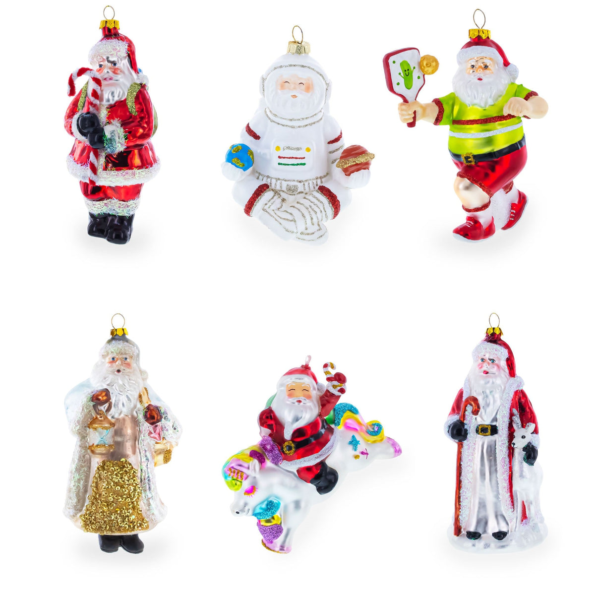 Woodland Santa with Forest Friends Glass Christmas Ornament